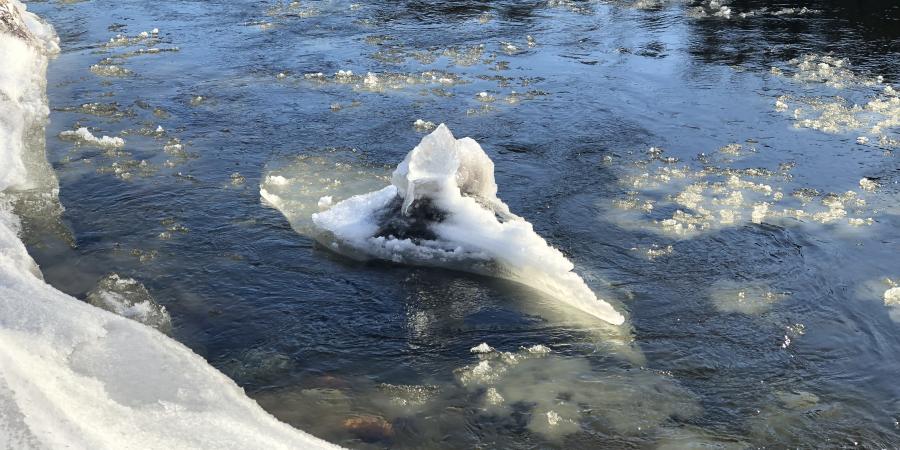 chunks of ice in snowy river