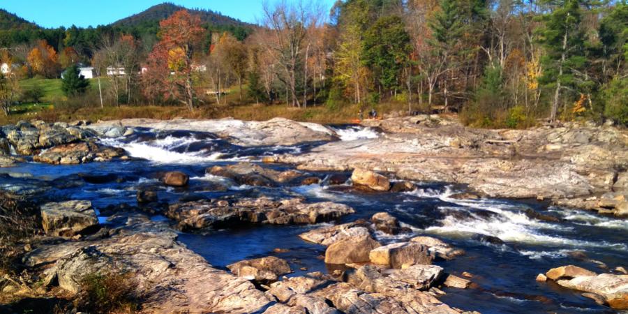 Water flowing over a rocky landscape