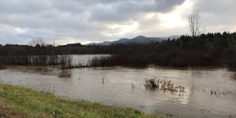 Ausable River using floodplain after storm event