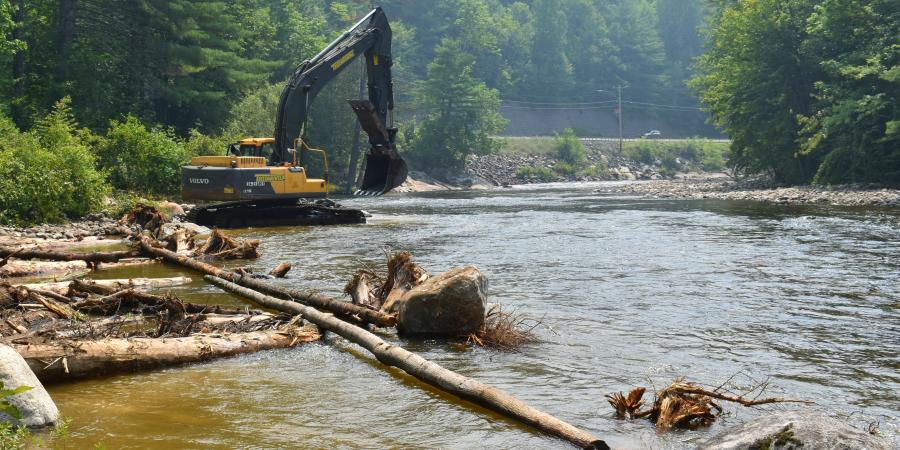 An excavator working in a river